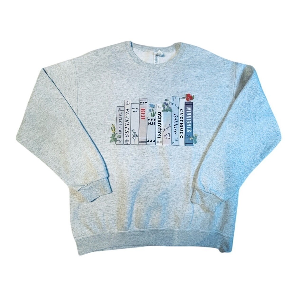 Jerzees Taylor Swift Eras Book Graphic Sweatshirt Womens Large Gray Pullover